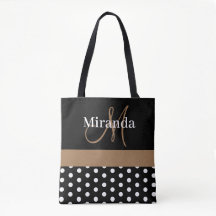 Schwarz-weiß Brown Monogram Script Polka Dots