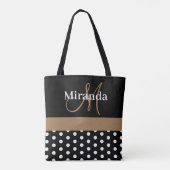 Schwarz-weiß Brown Monogram Script Polka Dots Tasche (Rückseite)