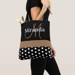 Schwarz-weiß Brown Monogram Script Polka Dots Tasche