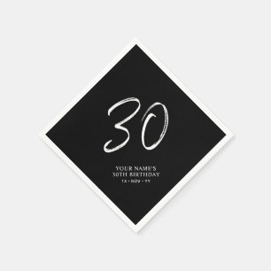 Schwarz & Weiß   Brush Script 30. Geburtstagsfeier Serviette