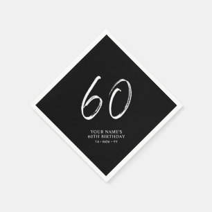 Schwarz & Weiß Brush Script 60. Geburtstagsfeier Serviette