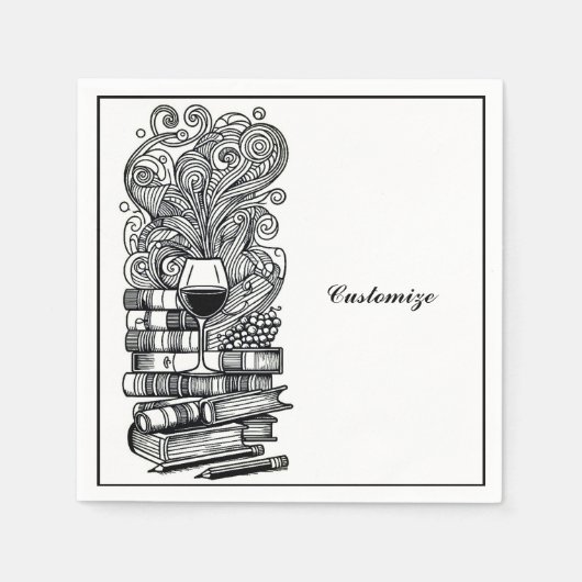 Schwarz-Weiß-Bücher und Wein 2 Serviette (Vorderseite)