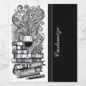 Schwarz-Weiß-Bücher und Wein 2 Weinetikett (Einzelnes Label)