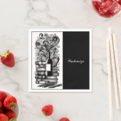 Schwarz-Weiß-Bücher und Wein 3 Serviette (Beispiel)