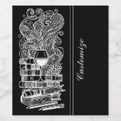 Schwarz-Weiß-Bücher und Wein 3 Weinetikett (Einzelnes Label)