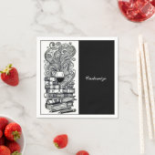 Schwarz-Weiß-Bücher und Wein 4 Serviette (Beispiel)