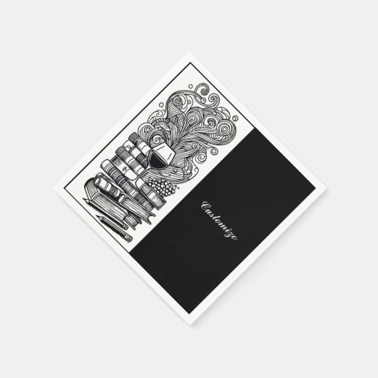 Schwarz-Weiß-Bücher und Wein 4 Serviette (Ecke)