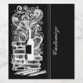 Schwarz-Weiß-Bücher und Wein 4 Weinetikett (Einzelnes Label)