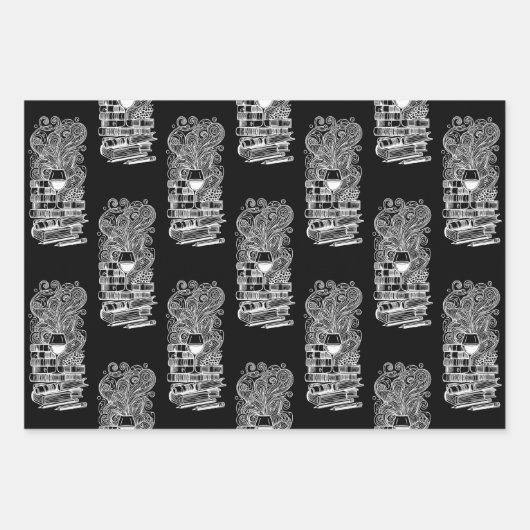 Schwarz-Weiß-Bücher und Wein Geschenkpapier Set (Vorderseite 3)