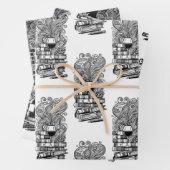 Schwarz-Weiß-Bücher und Wein Geschenkpapier Set (Beispiel)