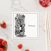 Schwarz-Weiß-Bücher und Wein Serviette (Beispiel)