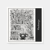 Schwarz-Weiß Buchregale Doodle Serviette (Vorderseite)