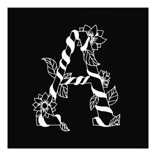 Schwarz-Weiß-Buchstabe "A" mit Twining-Blume Fotodruck (Vorne)