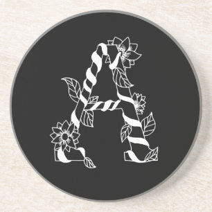 Schwarz-Weiß-Buchstabe "A" mit Twining-Blume Getränkeuntersetzer