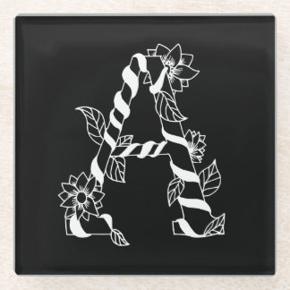 Schwarz-Weiß-Buchstabe "A" mit Twining-Blume Glasuntersetzer