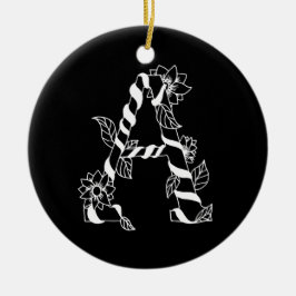 Schwarz-Weiß-Buchstabe "A" mit Twining-Blume Keramik Ornament