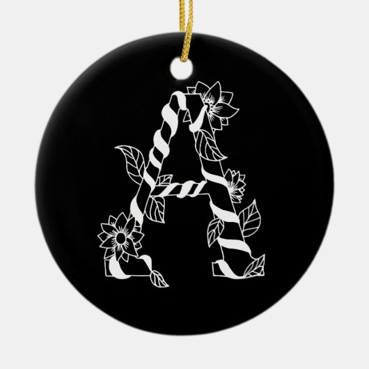 Schwarz-Weiß-Buchstabe "A" mit Twining-Blume Keramik Ornament (Vorne)