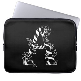 Schwarz-Weiß-Buchstabe "A" mit Twining-Blume Laptopschutzhülle
