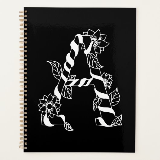 Schwarz-Weiß-Buchstabe "A" mit Twining-Blume Planer (Vorderseite)