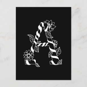 Schwarz-Weiß-Buchstabe "A" mit Twining-Blume Postkarte