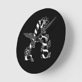 Schwarz-Weiß-Buchstabe "A" mit Twining-Blume Runde Wanduhr (Winkel)