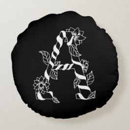 Schwarz-Weiß-Buchstabe "A" mit Twining-Blume Rundes Kissen