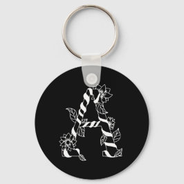 Schwarz-Weiß-Buchstabe "A" mit Twining-Blume Schlüsselanhänger