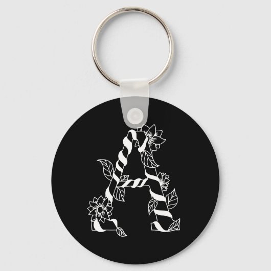 Schwarz-Weiß-Buchstabe "A" mit Twining-Blume Schlüsselanhänger (Rückseite)