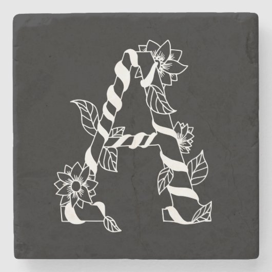 Schwarz-Weiß-Buchstabe "A" mit Twining-Blume Steinuntersetzer (Vorderseite)