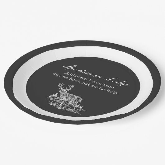 Schwarz-Weiß-Buck-Design Pappteller (Schrägansicht)