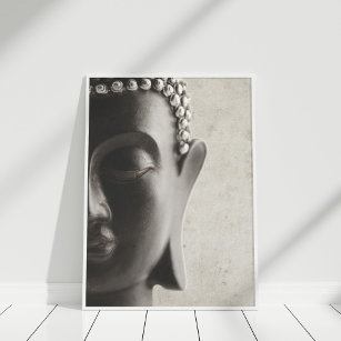 Schwarz-Weiß-Buddha-Gesicht-Poster Poster