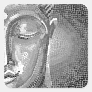 Schwarz-Weiß-Buddha-Gesicht Quadratischer Aufkleber