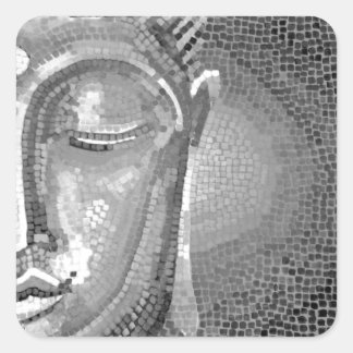 Schwarz-Weiß-Buddha-Gesicht Quadratischer Aufkleber