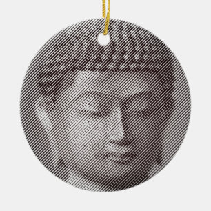 Schwarz-Weiß-Buddha-Gesichtsstatue, gebildet von L Keramik Ornament