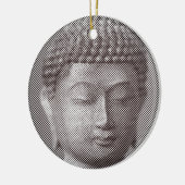 Schwarz-Weiß-Buddha-Gesichtsstatue, gebildet von L Keramik Ornament (Links)