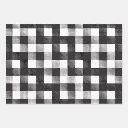 Schwarz-weiß Buffalo Gingham Karo Kariert Urlaub Geschenkpapier Set (Vorderseite 2)