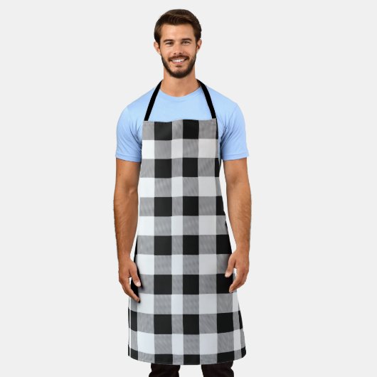 Schwarz-weiß Buffalo Gingham Karo Kariert Urlaub Schürze (Getragen)