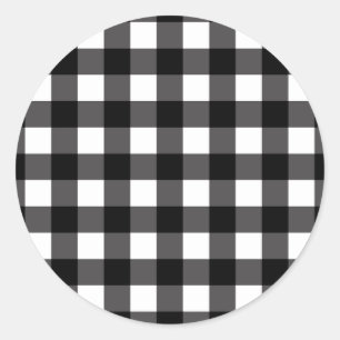 Schwarz-Weiß-Buffalo-Gingham-Karo-Karohemdmuster Runder Aufkleber