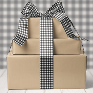 Schwarz-Weiß-Buffalo-Kariert-Christmas Satinband