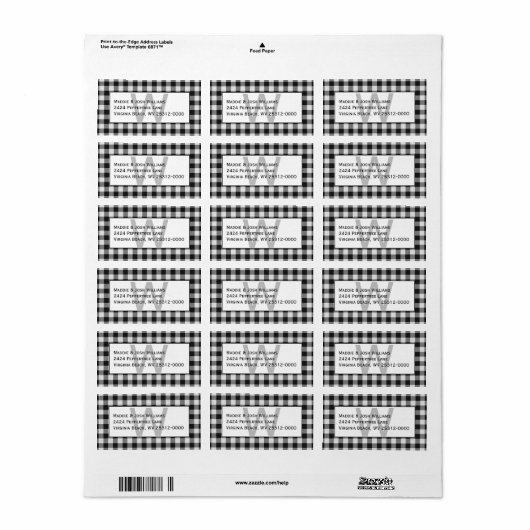 Schwarz-Weiß-Buffalo Kariert/Karos Personalisiert Adressaufkleber (Vorne)