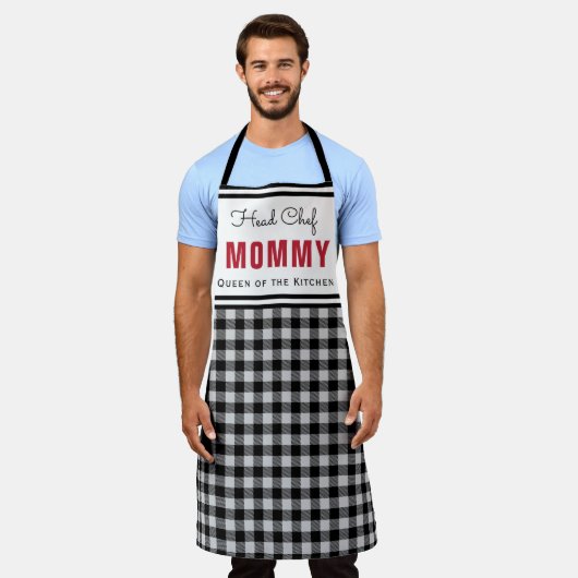 Schwarz-Weiß Buffalo Kariert Mama Personalisiert Schürze (Getragen)