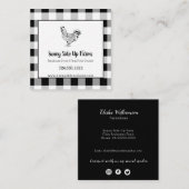 Schwarz-Weiß-Buffalo Kariert mit Rooster Quadratische Visitenkarte (Vorne/Hinten)