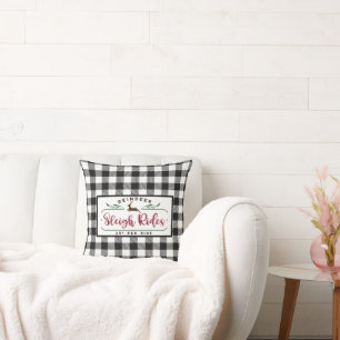 Schwarz-weiß Buffalo Kariert - Rentier Reiten Kissen