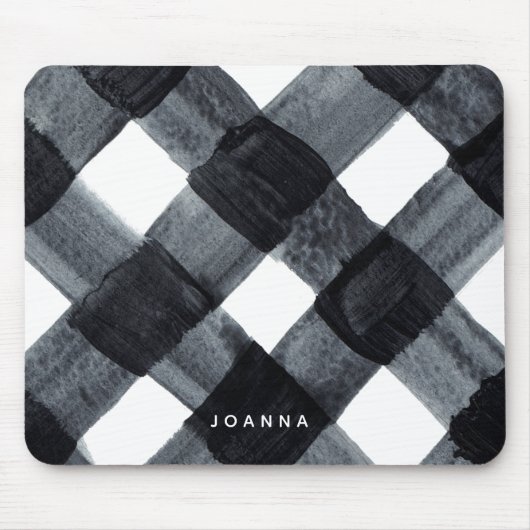 Schwarz-Weiß Buffalo Kariert und Name Mousepad (Vorne)