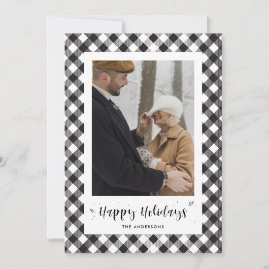 Schwarz-Weiß-Buffalo-Karierte Foto-Weihnachtskarte Feiertagskarte (Vorderseite)