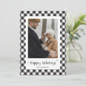 Schwarz-Weiß-Buffalo-Karierte Foto-Weihnachtskarte Feiertagskarte (Stehend Vorderseite)