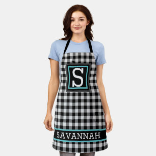 Schwarz-Weiß-Buffalo-Kariertes Bauernhaus Monogra Schürze
