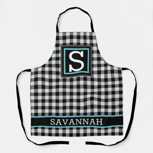 Schwarz-Weiß-Buffalo-Kariertes Bauernhaus Monogram Schürze (Vorderseite)