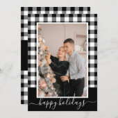 Schwarz-Weiß Buffalo Kariertes Foto Weihnachtskart (Vorne/Hinten)