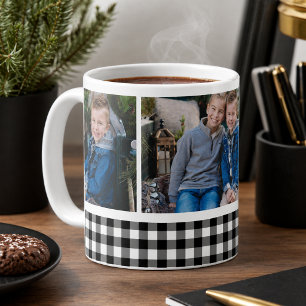 Schwarz-Weiß-Buffalo-Karo-Festtags-Fotocollage Kaffeetasse